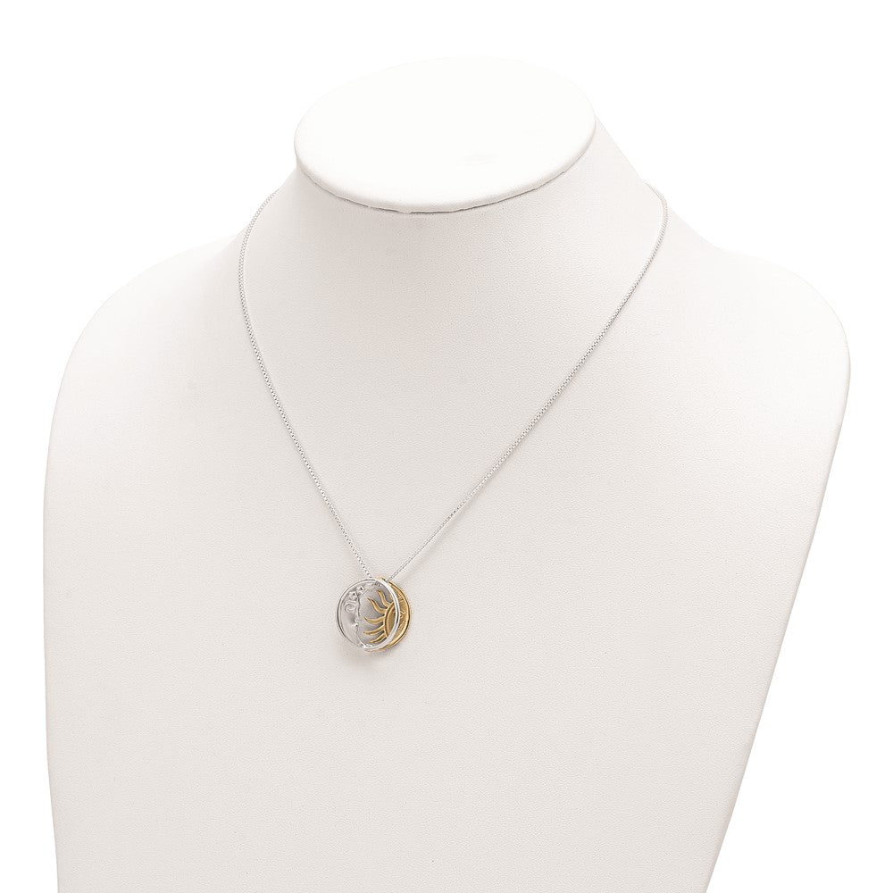 Sterling Silver & Gold-tone Polished Sun & Moon Necklace 18 Inches