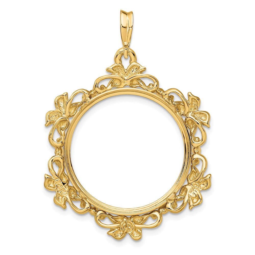 Wideband Distinguished Coin Jewelry 14k Polished Flower Blossom 22.0mm Prong Coin Bezel Pendant