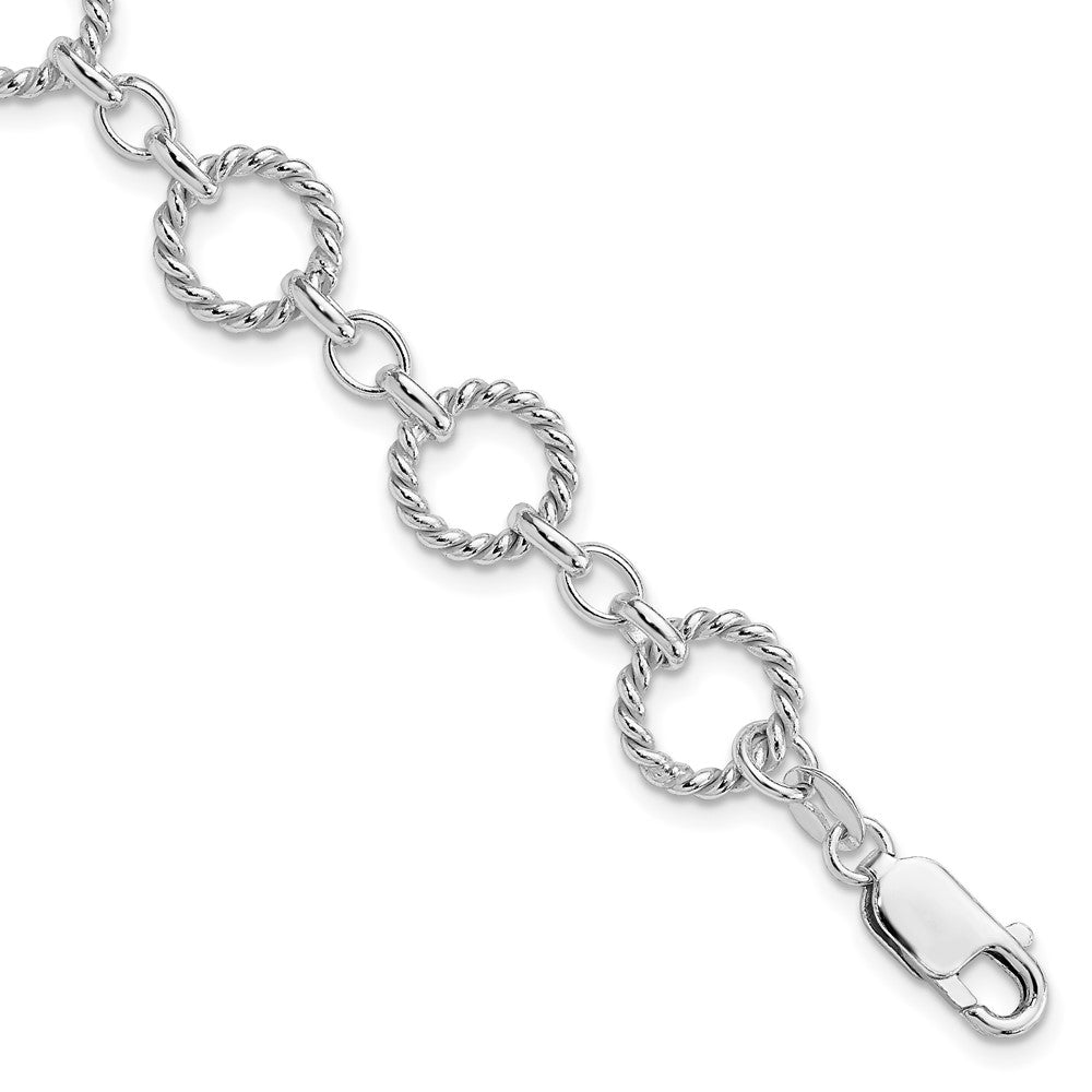 Sterling Silver Twist Circle Link Bracelet 7.25 inches