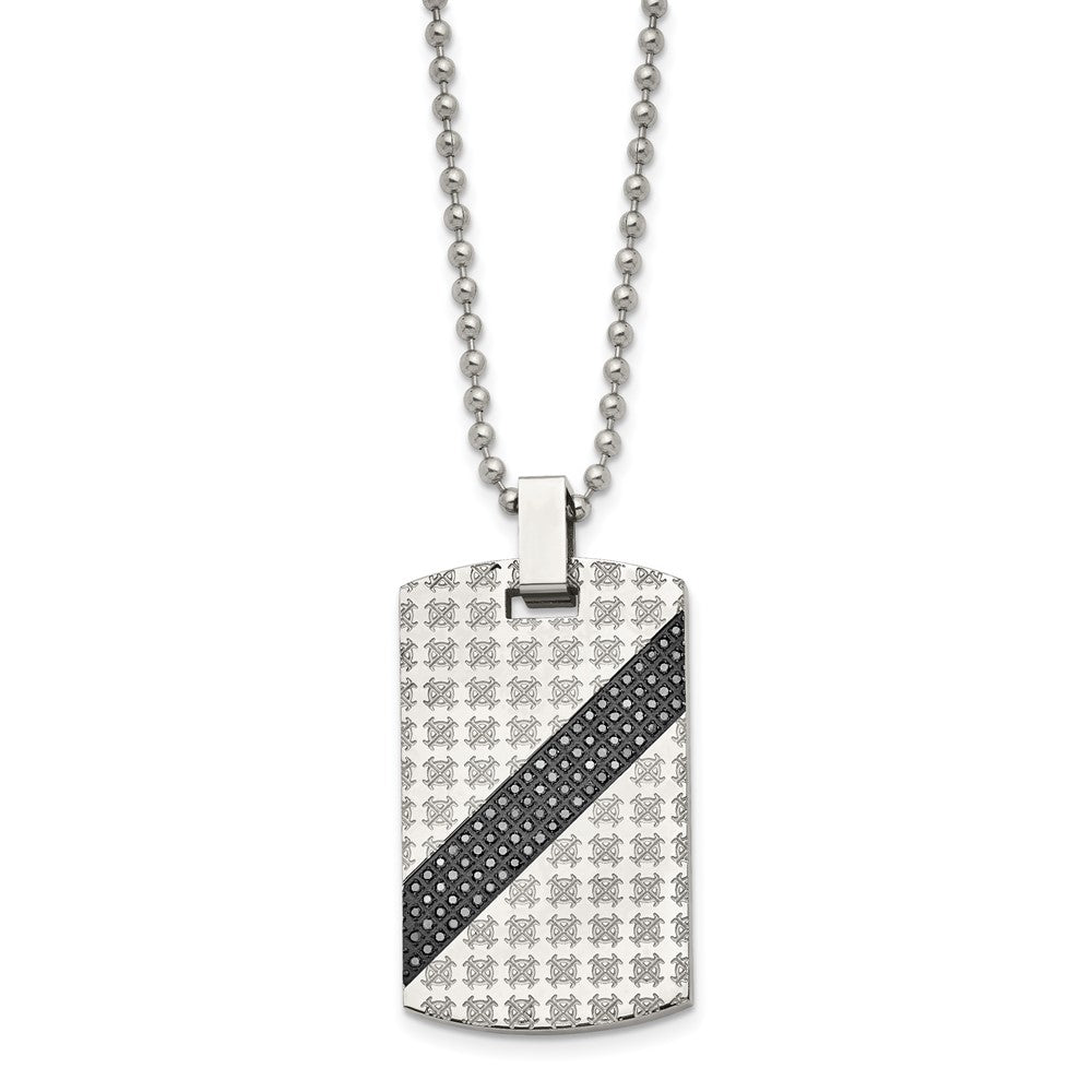 Stainless Steel Polished 1/2ct tw. Diamond Dog Tag 24in Necklace