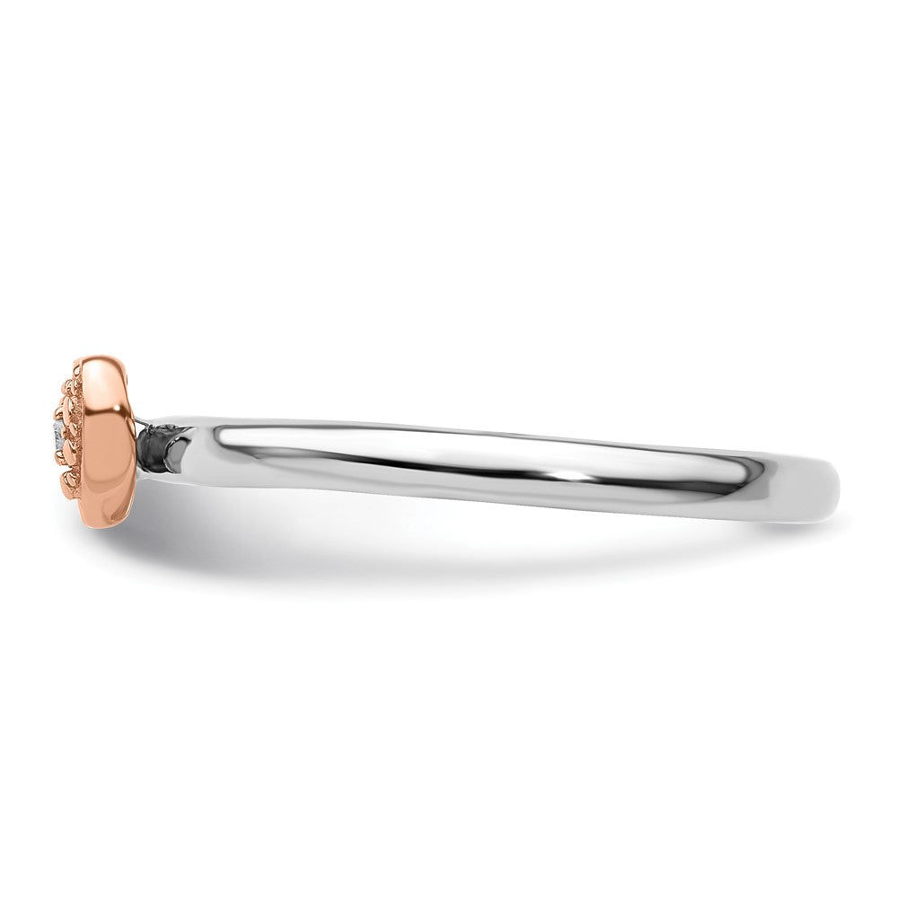 Sterling Silver/Rose Gold-plated Stackable Expressions Diamond Heart Ring Size -9