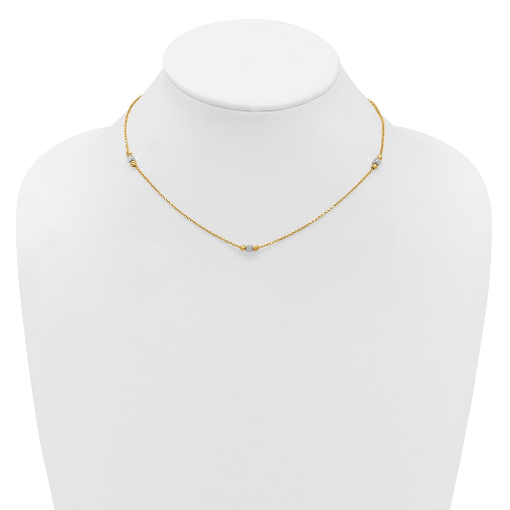 14K Two-tone Polished / Dia-cut Beads w/2in ext. Necklace