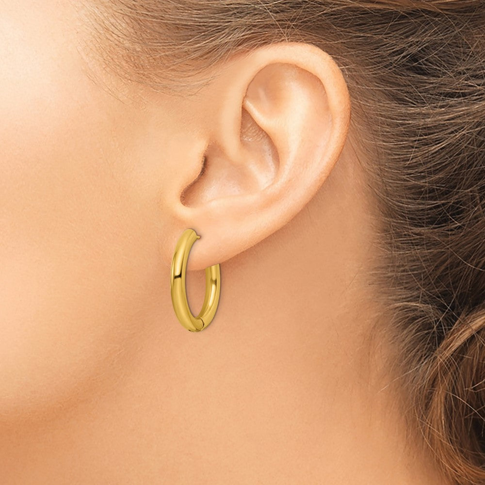 Stainless Steel Polished Yellow IP-plated 4mm Hinged Hoop Earrings