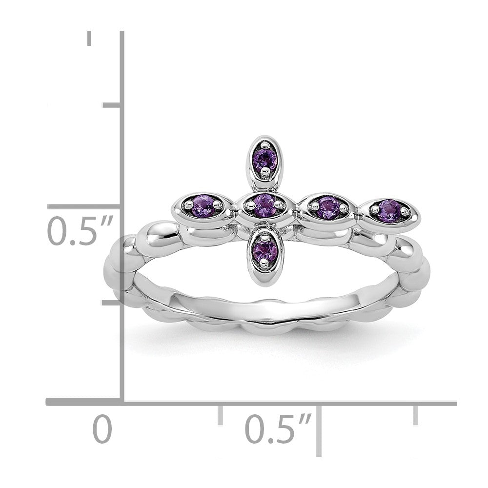Sterling Silver Stackable Expressions Rhodium-plated Amethyst Cross Ring Size -7