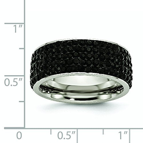 Stainless Steel Polished w/Black Crystal 9mm Band Size - 9