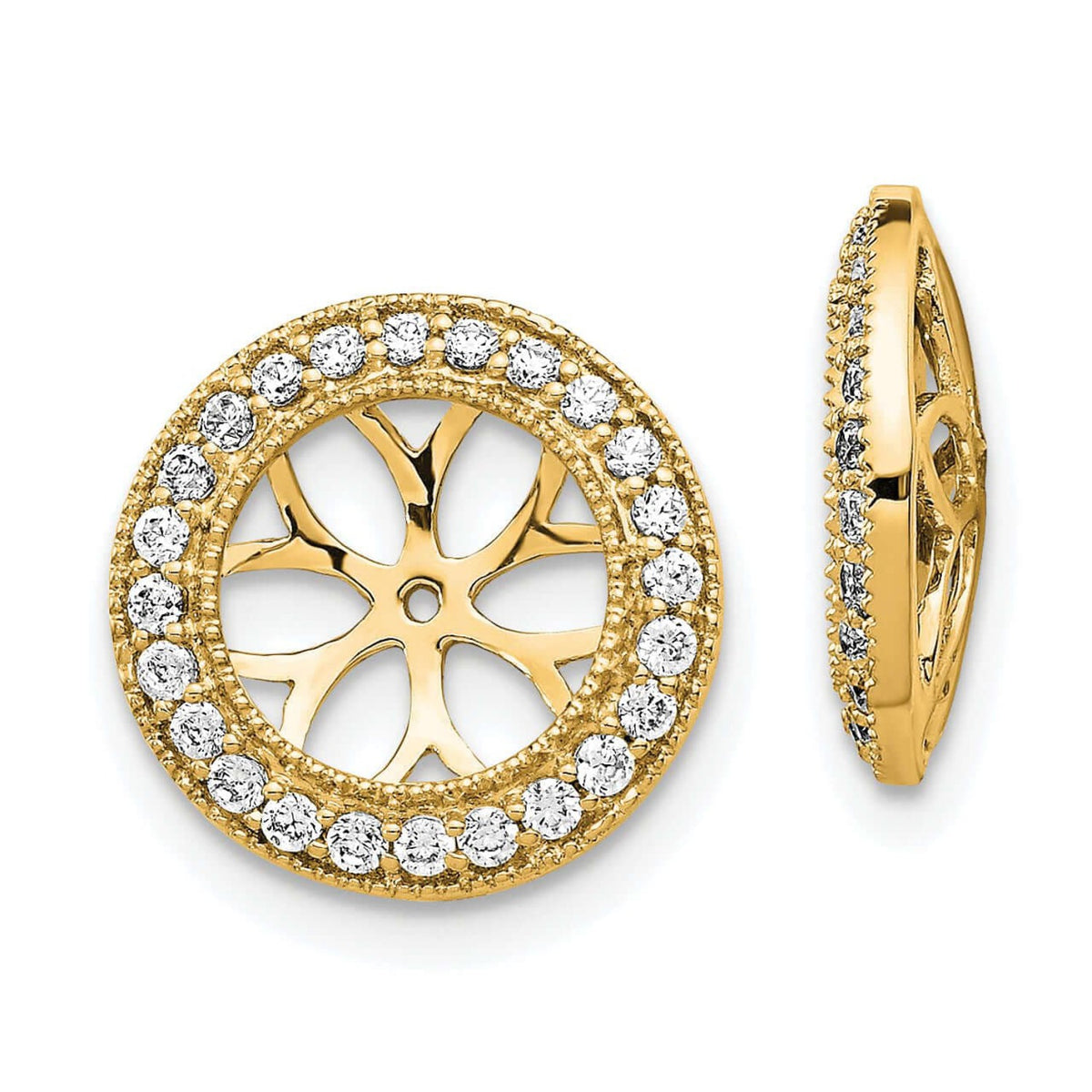 14k Yellow Gold 3/8 CT Diamond Circle Earring Jackets
