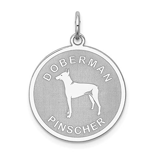 Sterling Silver Rhodium-plated Doberman Pinscher Disc Charm