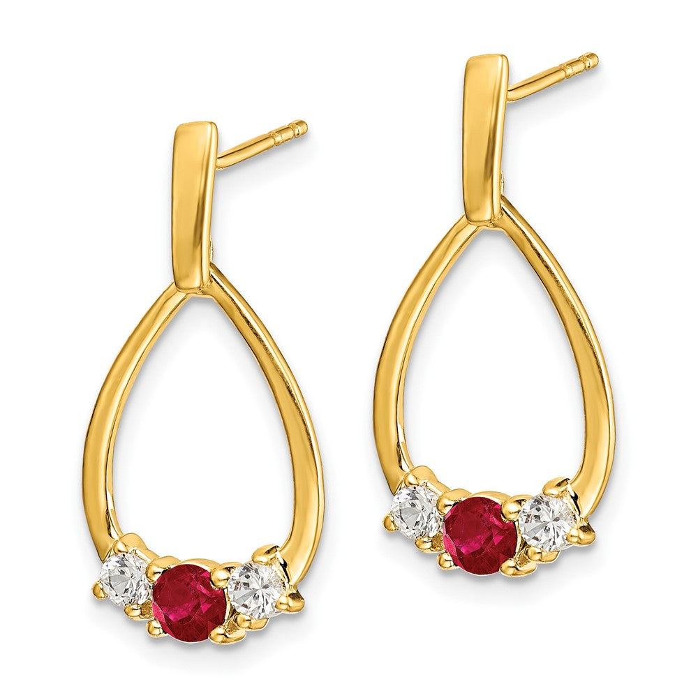14k 1/4 carat Lab Grown Diamond VS/SI+ G+ and Created Ruby Complete Dangle Teardrop Post Earrings