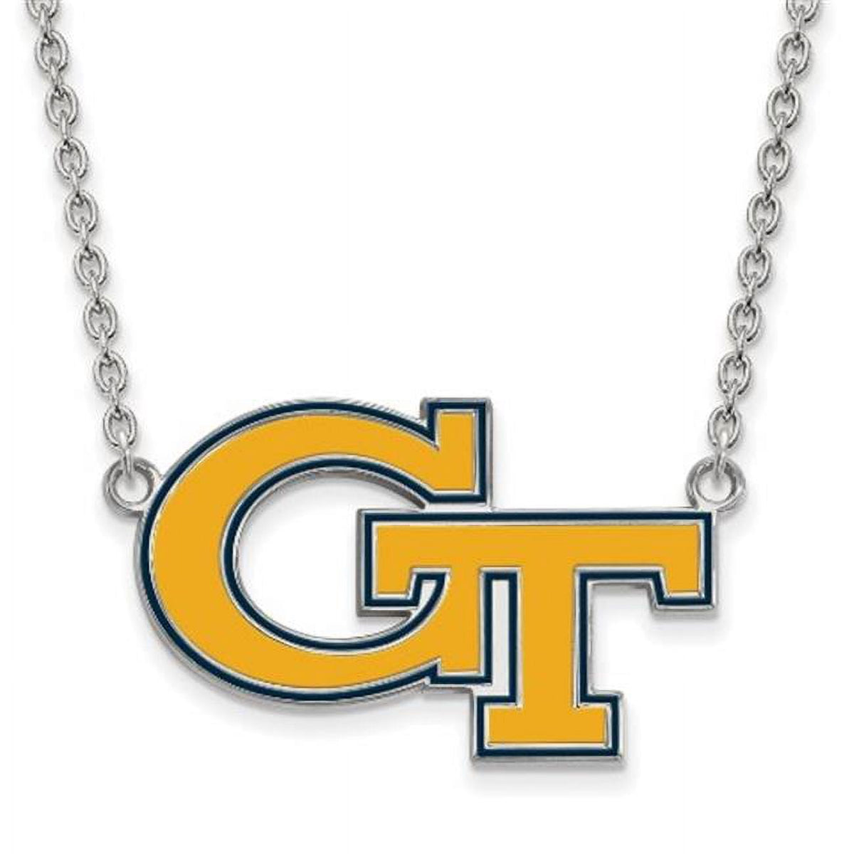 Sterling Silver Official Licensed Collegiate 18in Georgia Institute of Tech Lg Enamel Pendant w/Necklace
