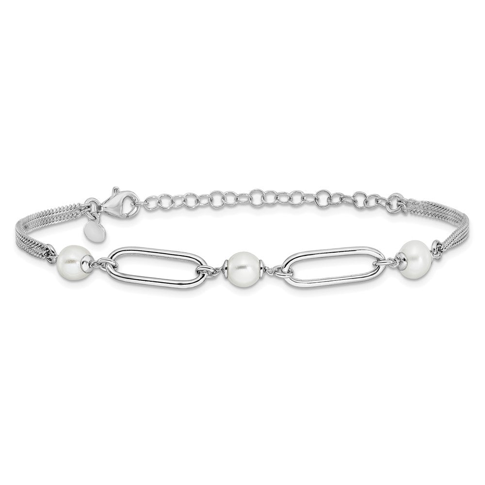 Sterling Silver RH-plated Polished FWC Pearls w/2in ext. Bracelet 9  inches