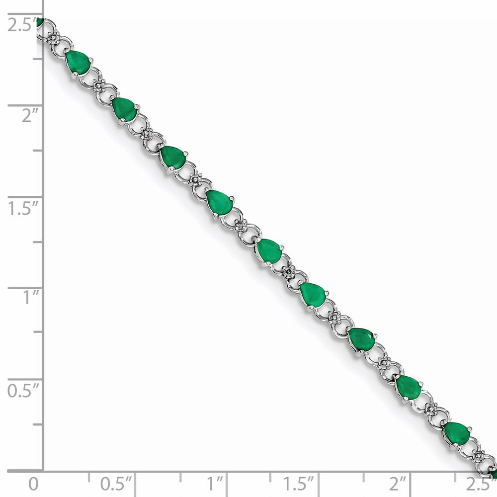 Sterling Silver Rhodium-plated Emerald and Diamond Bracelet 7 inches