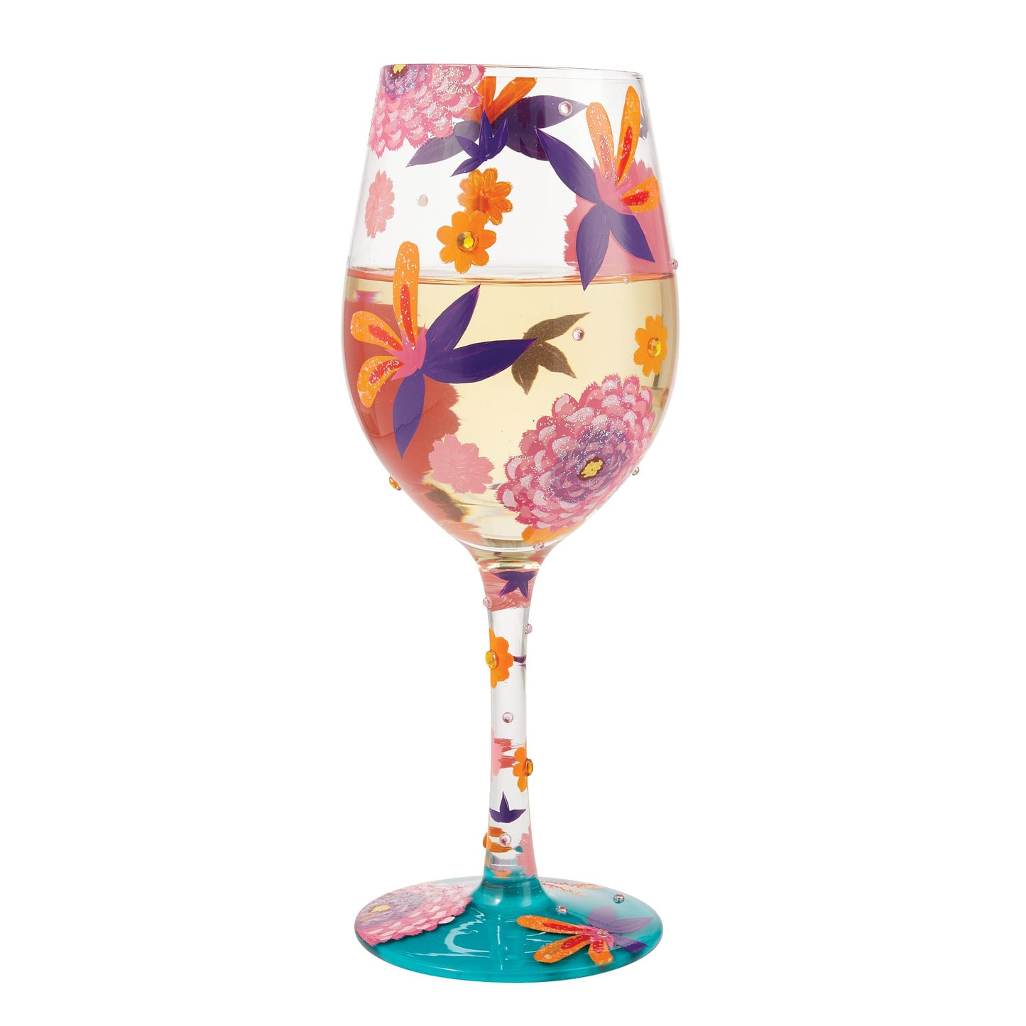 Lolita Funky Florals Wine Glass 9 in H