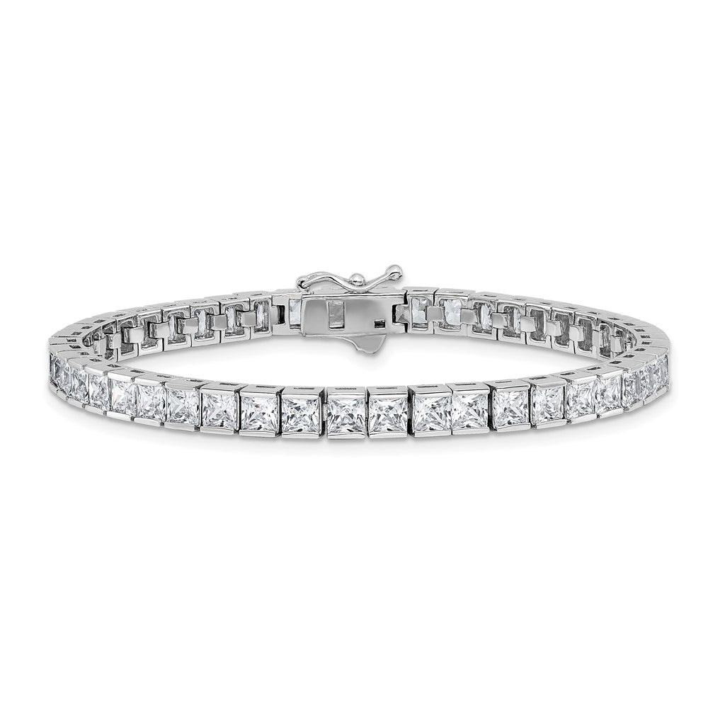 Sterling Shimmer Sterling Silver Rhodium-plated Square 3.5mm x 3.5mm CZ 46 Stone 7 inch Bracelet 7 inches
