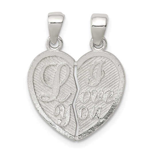 Sterling Silver Polished Mini I Love You Break Apart Heart Pendant