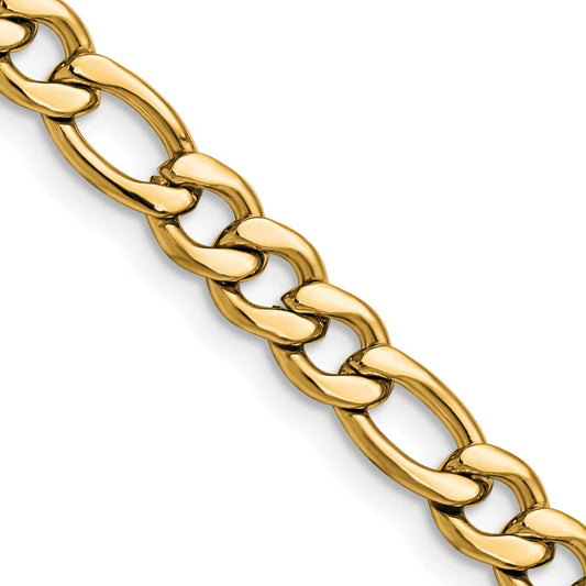 Chisel Stainless Steel Polished Yellow IP-plated 6.75mm 24 inch Figaro Chain