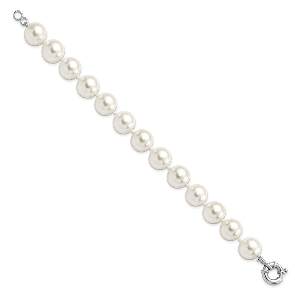 Majestik Sterling Silver Rhodium-plated 12-13mm White Imitation Shell Pearl Hand-knotted Bracelet 8 inches