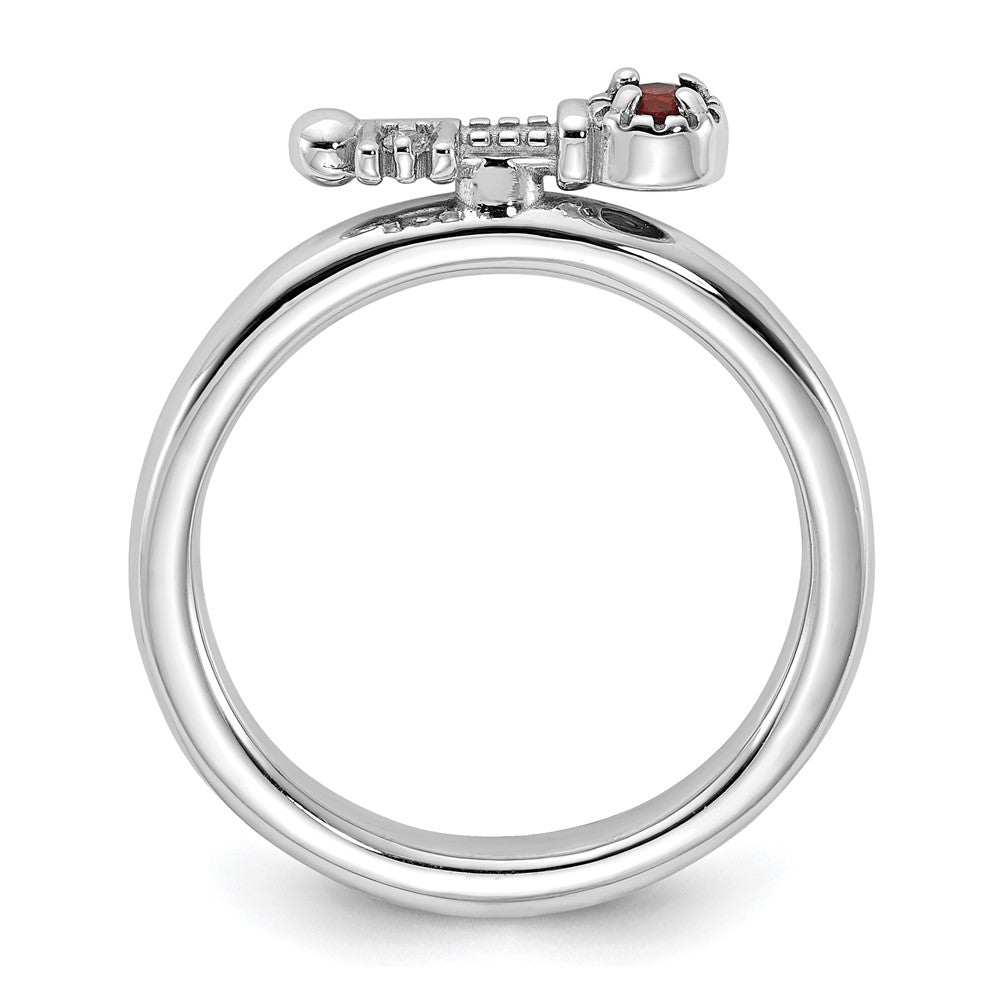 Sterling Silver Stackable Expressions Rhodium-plated Garnet and White Topaz Key Ring Size -5