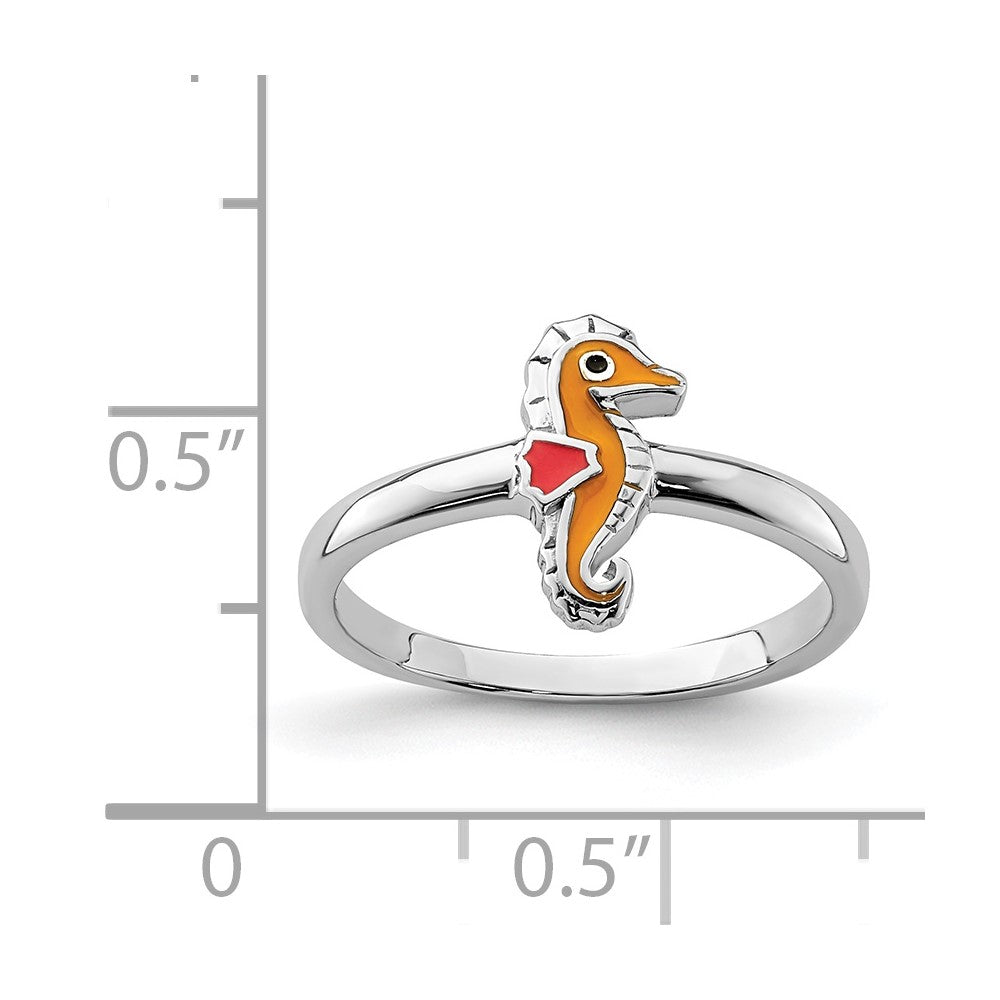 Sterling Silver Rhodium-plated Childs Enameled Seahorse Ring