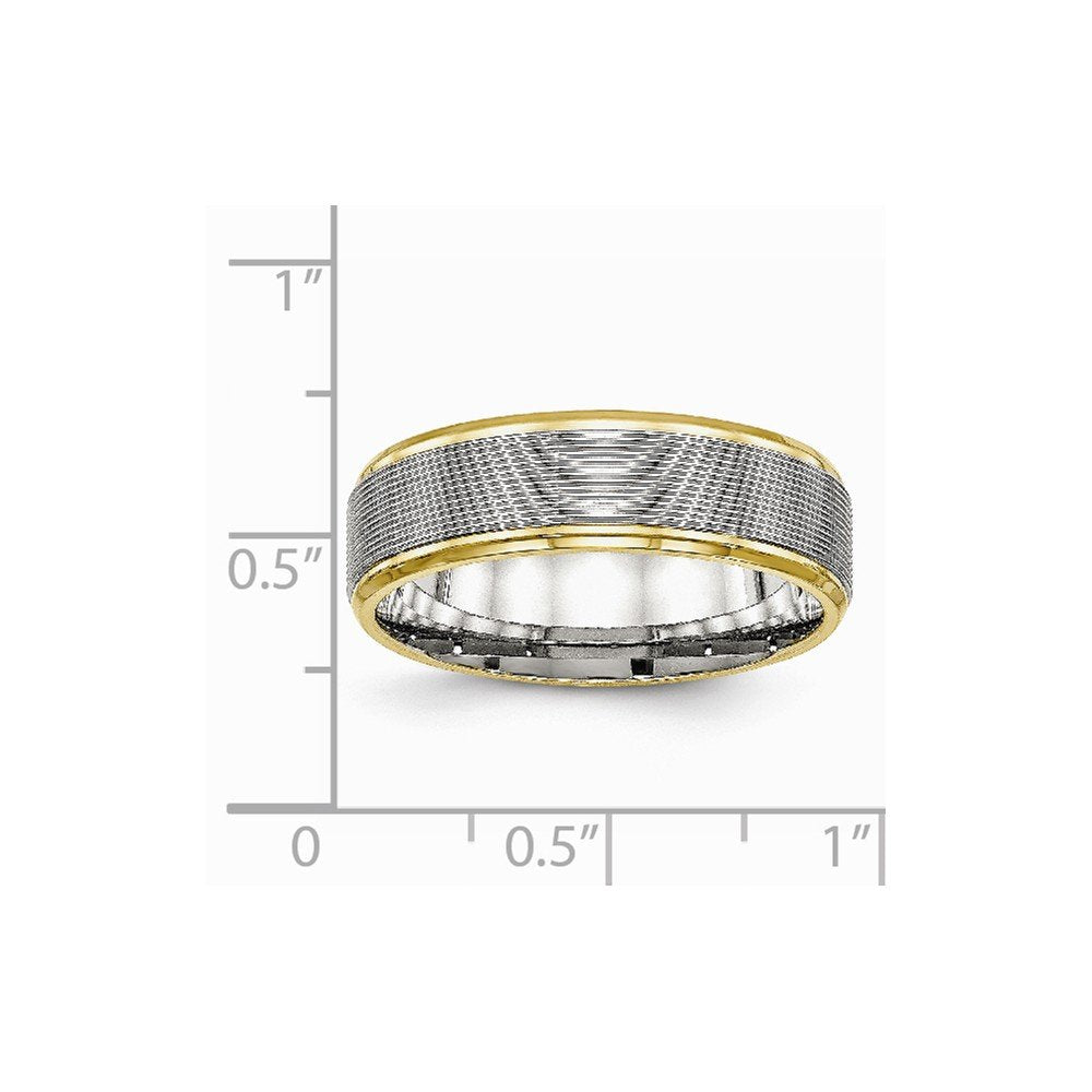 Stainless Steel Polished Yellow IP-plated 6mm Grooved Band Size - 7