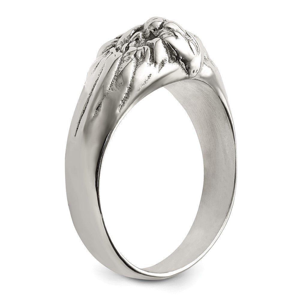 Stainless Steel Antiqued and Polished Lion Head Ring Size - 9