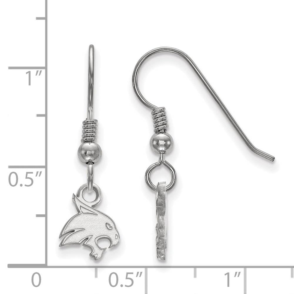 Sterling Silver Rhodium-plated LogoArt Texas State University Bobcat Extra Small Dangle Wire Earrings QSS005TST