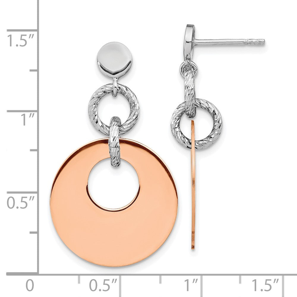 Sterling Silver Rose Gold-plated Rh-plated D/C Post Dangle Earring