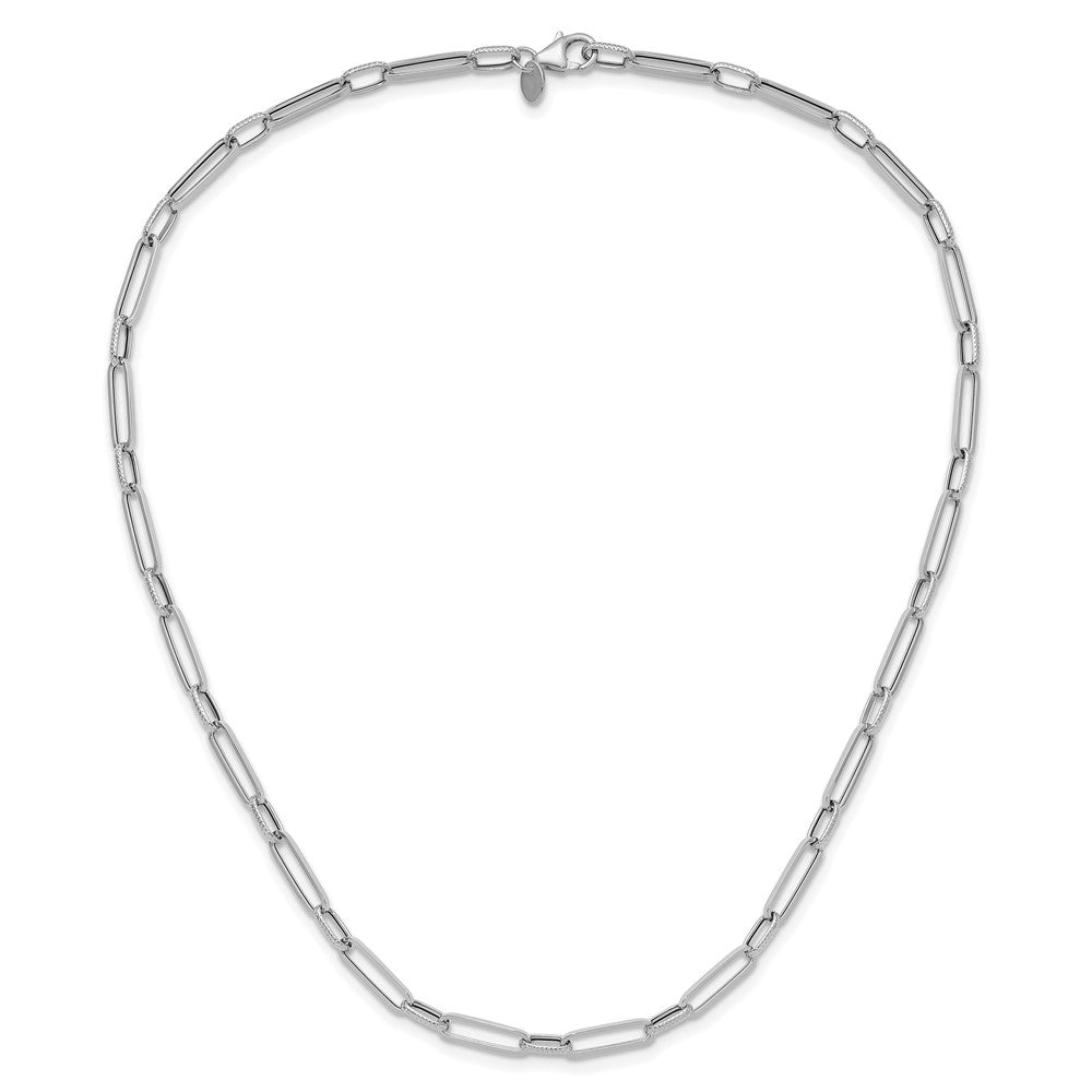 14K White Gold Polished and Textured Fancy Link Necklace