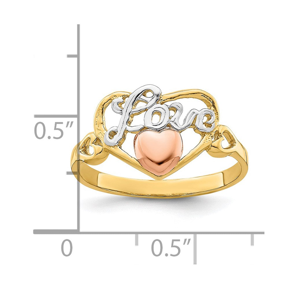 14k Yellow and Rose Gold w/Rhodium Love Heart Ring size 6
