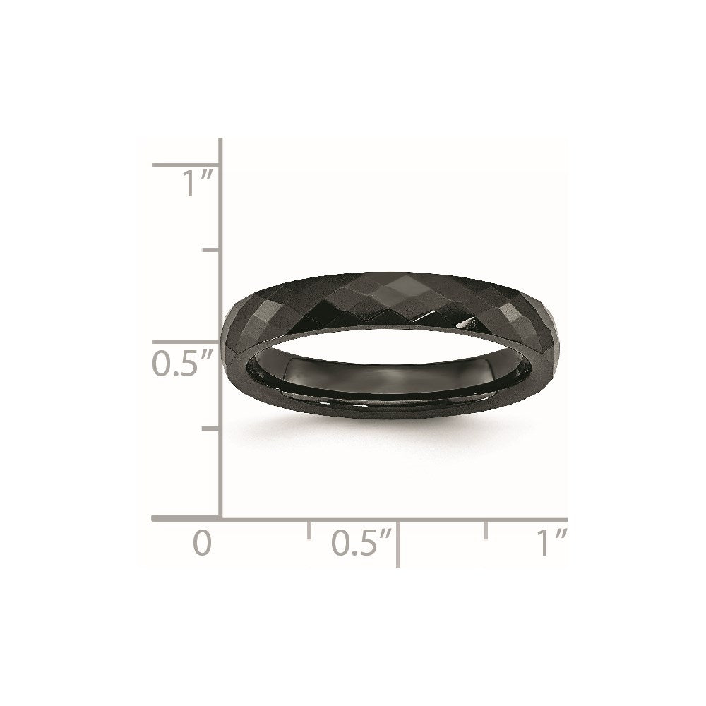 Ceramic Black 4mm Faceted Polished Band Size - 10