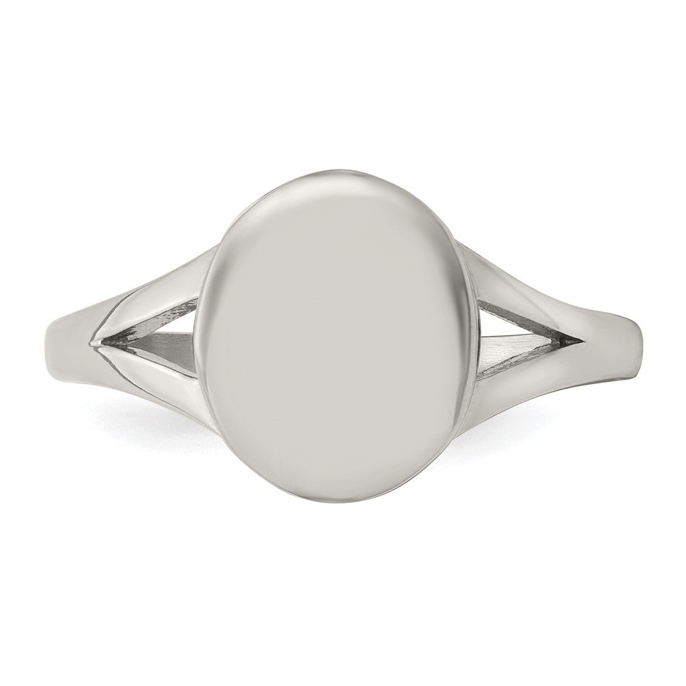 Stainless Steel Polished Oval Disc Ring Size - 8