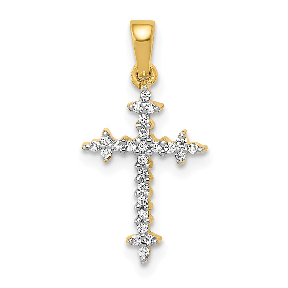 14k 1/10 carat Lab Grown Diamond VS/SI+ G+ Fleur de Lis Cross Pendant