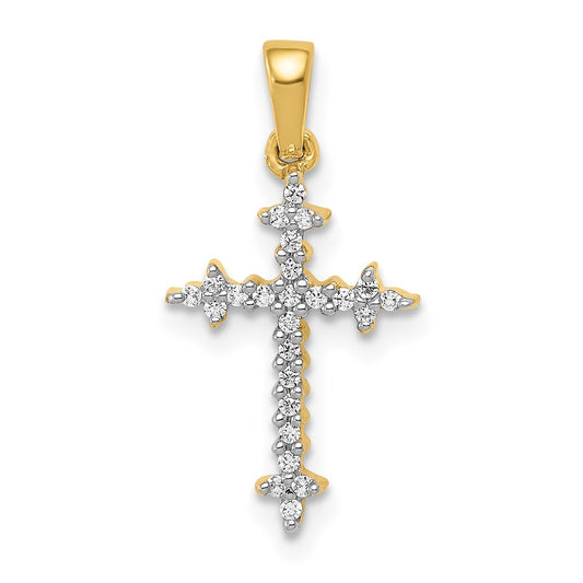 14k 1/10 carat Lab Grown Diamond VS/SI+ G+ Fleur de Lis Cross Pendant
