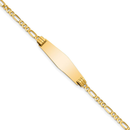 14k Soft Diamond Shape Figaro ID Bracelet 7  inches
