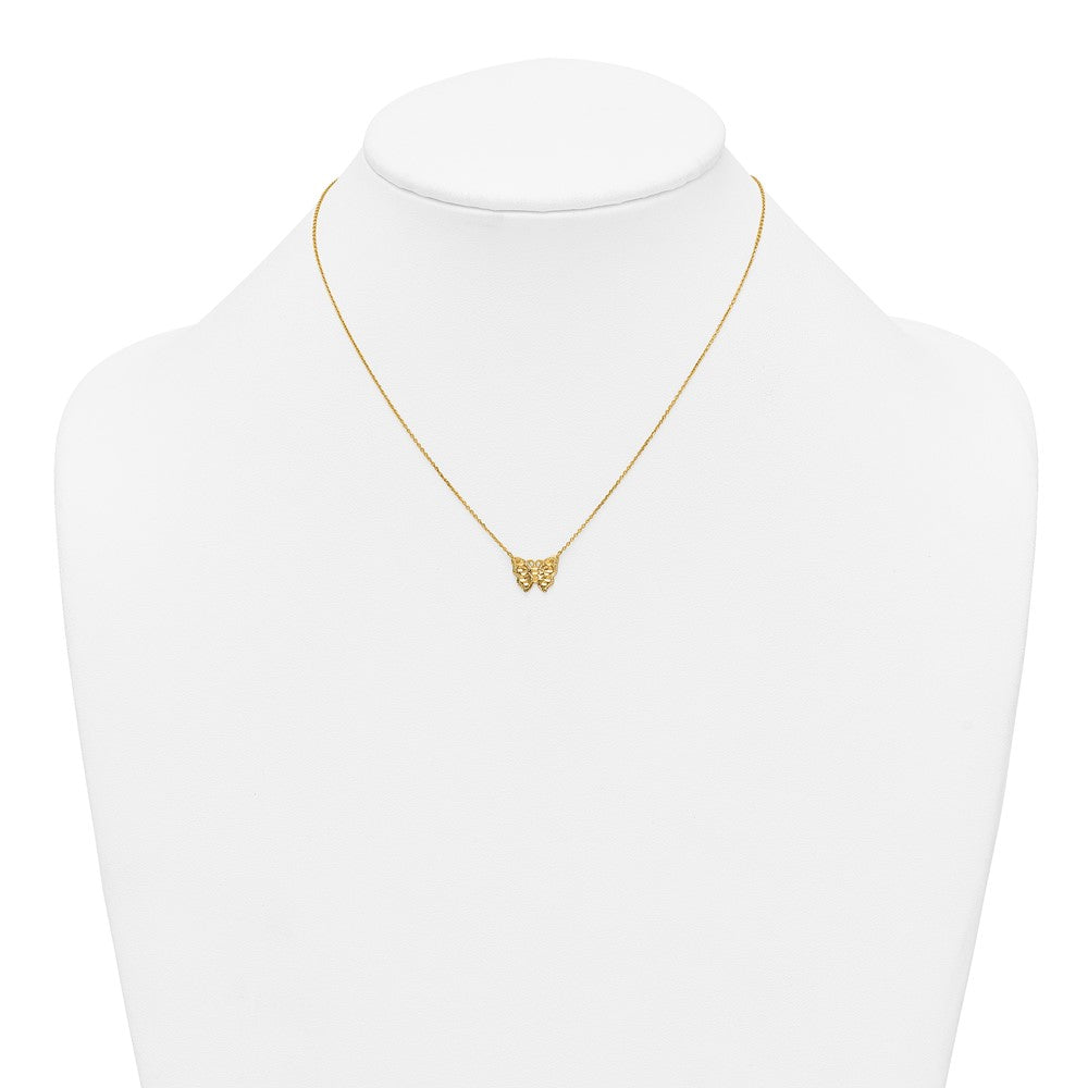 10k Polished and Diamond-cut Pierced Butterfly 15.75 inch with 2 inch Extension Necklace