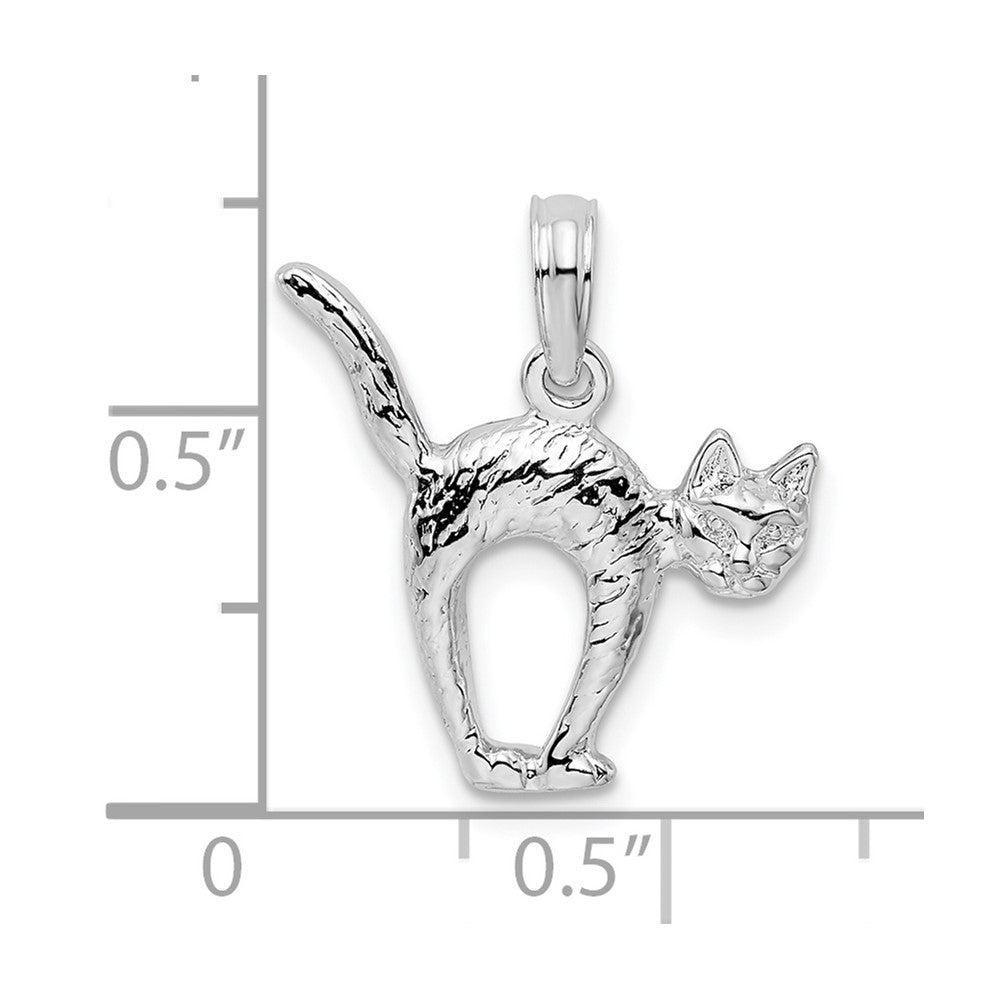 De-Ani Sterling Silver Rhodium-Plated Textured 3D Cat with Arched Back Pendant