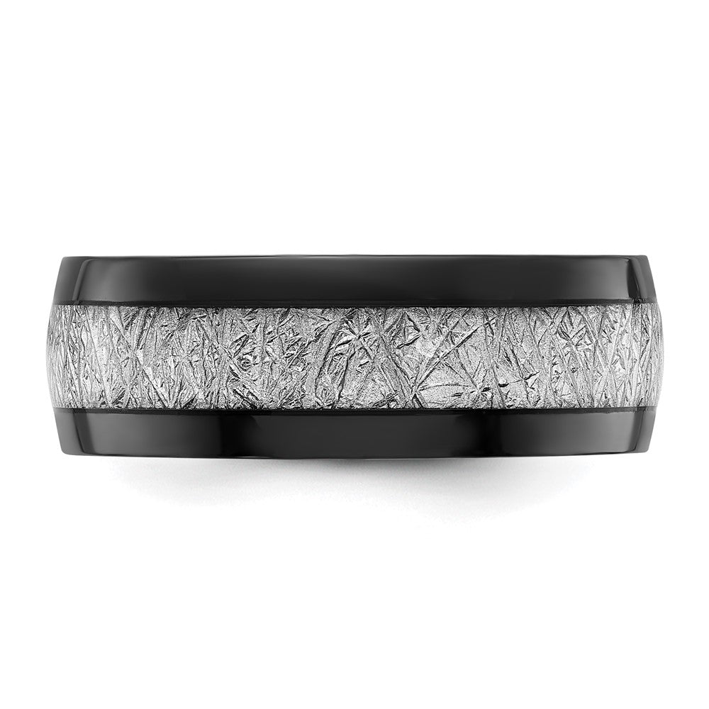 Chisel Stainless Steel Polished Black IP-plated with Imitation Meteorite Inlay 8mm Band Size - 9
