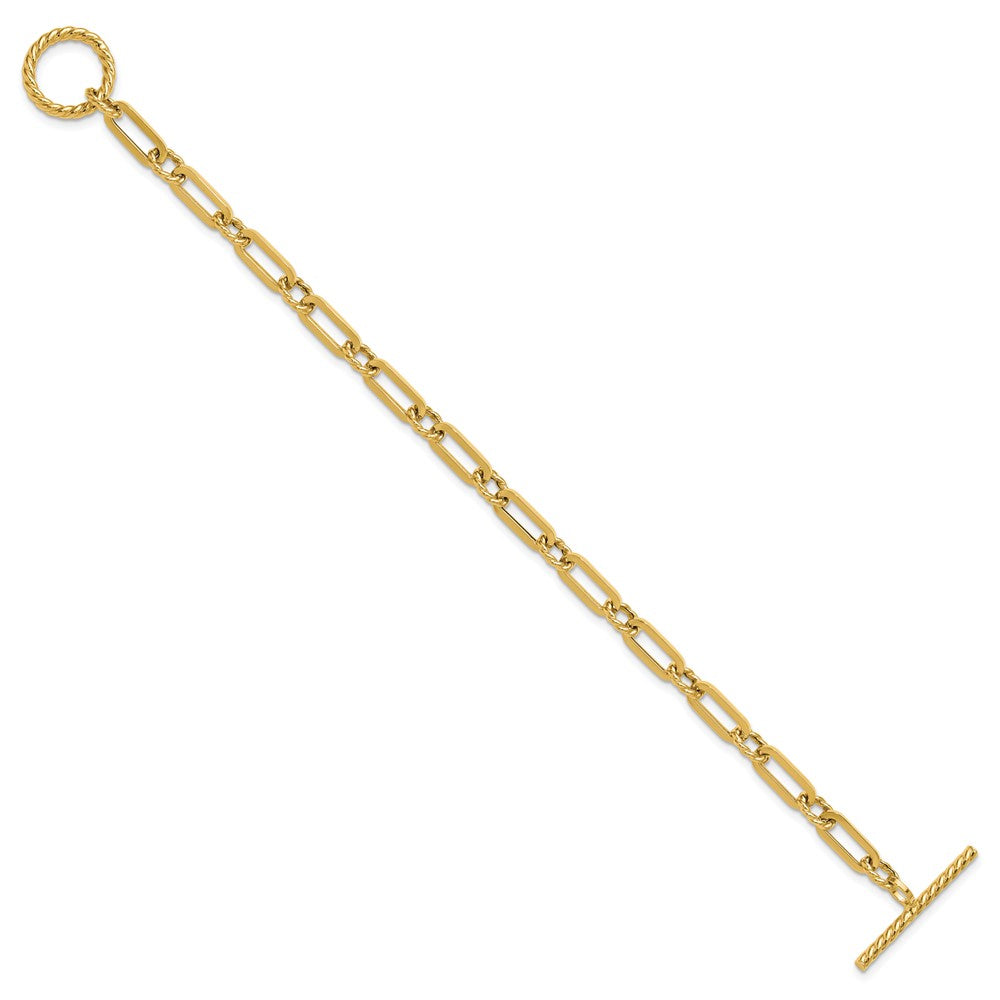 14K Polished and Twisted Fancy Link Toggle Bracelet 7  inches