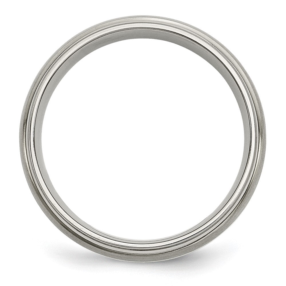 Titanium Brushed Center w/Sterling Silver Inlay 6mm Ridged Edge Band Size - 7.5