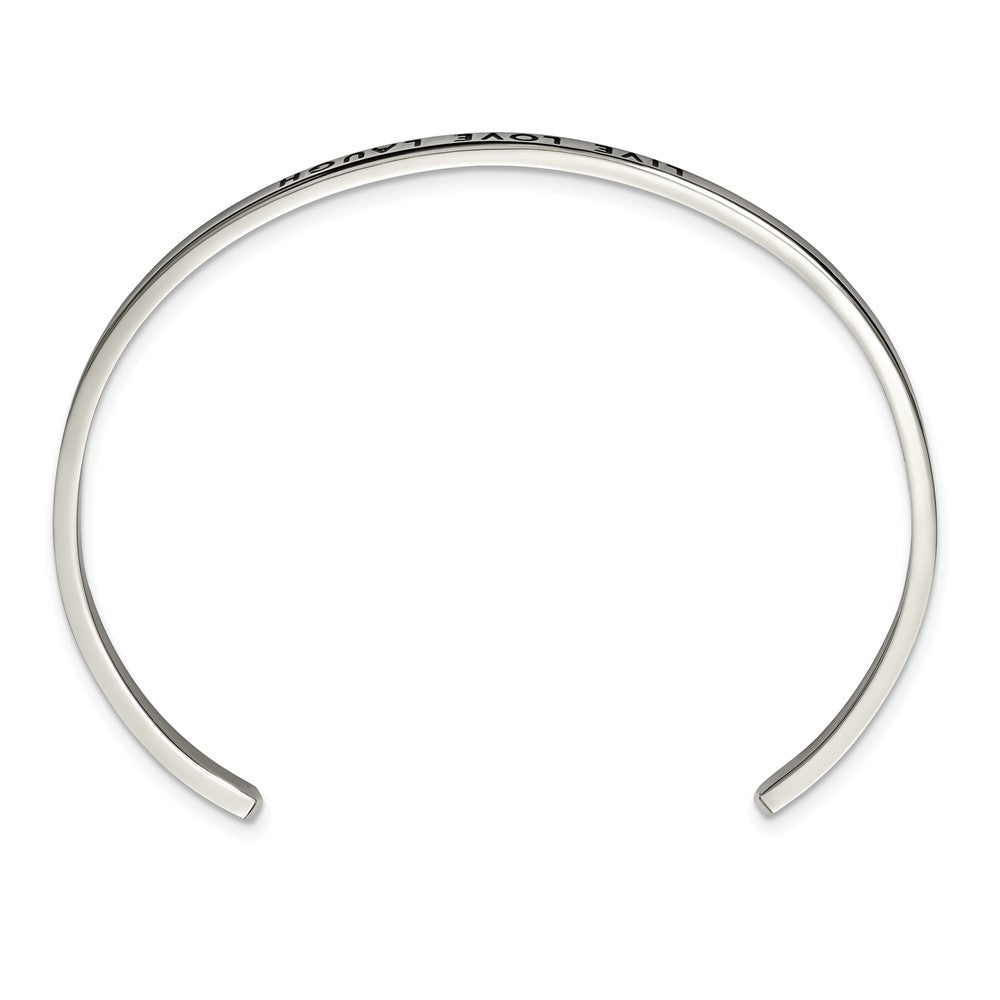 Stainless Steel Polished Enamel/Crystal LIVE LOVE LAUGH 3mm Cuff Bangle 7 inches