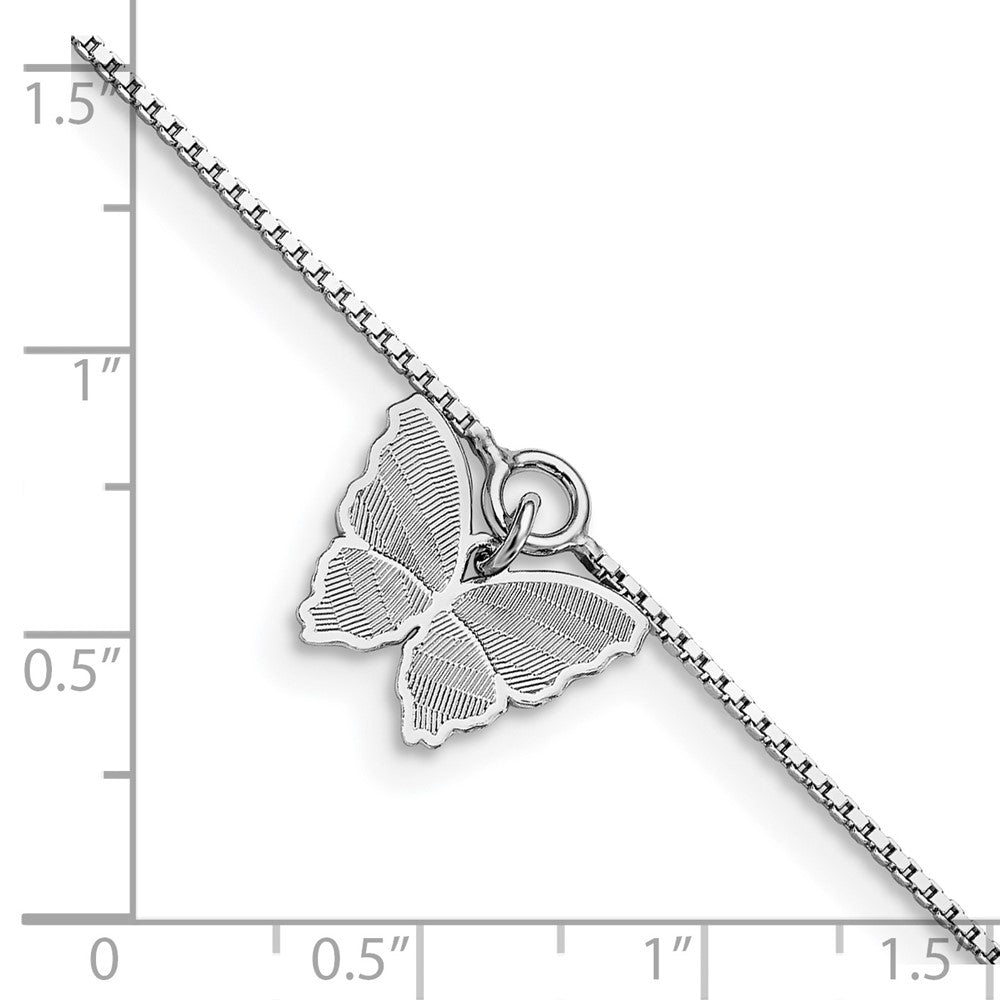 SS RH-plt Polished & Textured Butterfly w/1in ext. Anklet