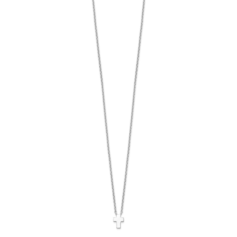 Sterling Silver Rhodium-plated w/2in ext. Polished Cross Necklace 15 Inches