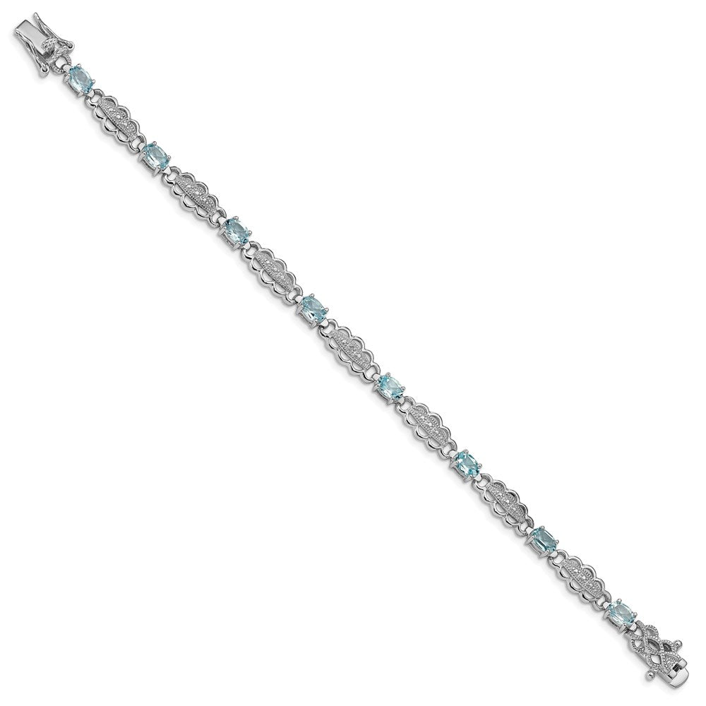 Sterling Silver Rhodium-plated Aquamarine & Diamond Bracelet 7 inches