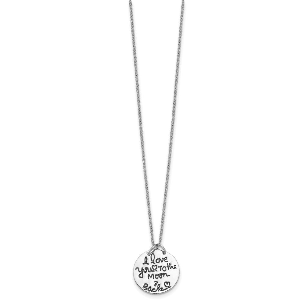 Sterling Silver Rhodium-plated Antiqued MOON AND BACK Necklace 18 Inches