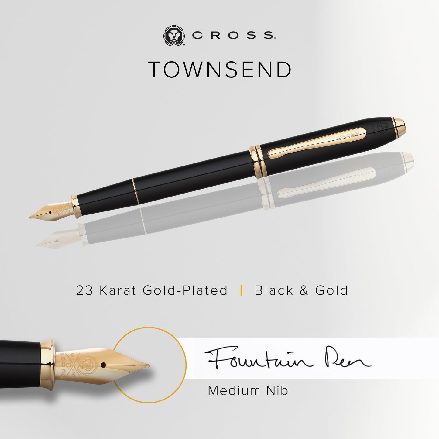 Townsend Black Lacquer with Gold Fountain Pen - Engravable Gift Item