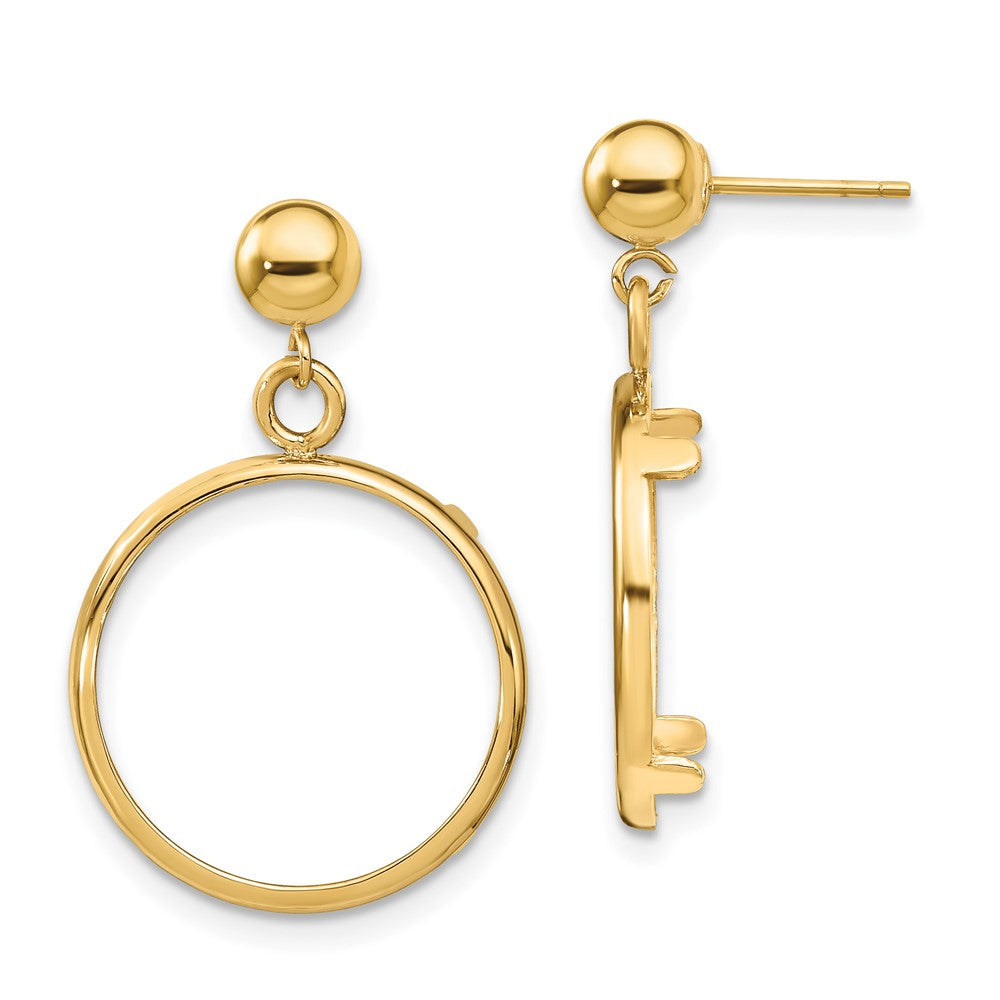 Wideband Distinguished Coin Jewelry 14k Polished Classic Prong 16.5mm Coin Bezel Post Dangle Earrings