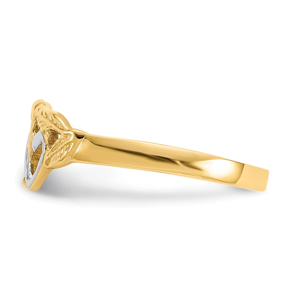 14K and White Rhodium Polished 2 Hearts Ring Size 6