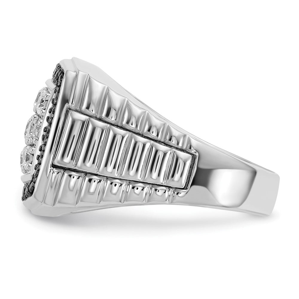 IBGoodman 14k White Gold 1 carat Lab Grown Diamond VS/SI+ G+ and Black Mined Diamond Complete Cluster Men's Ring