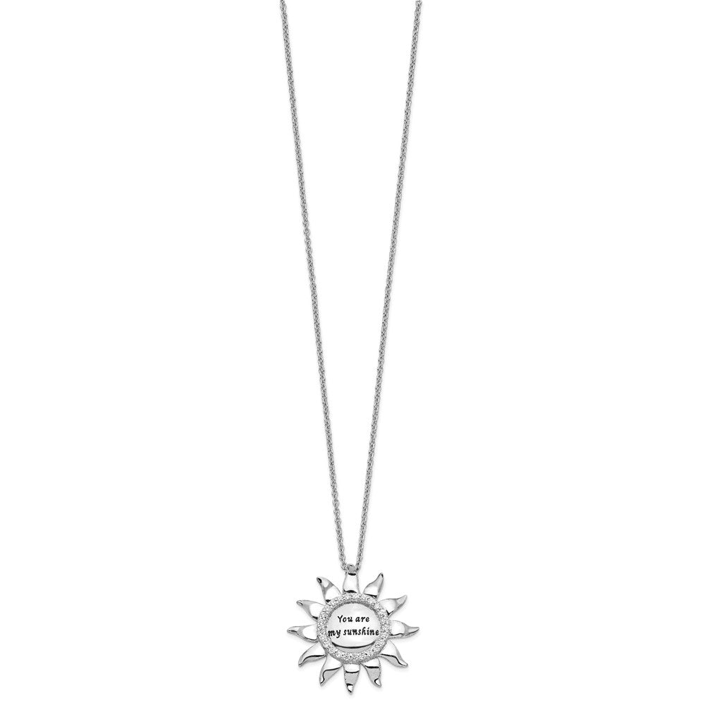 Sentimental Expressions Sterling Silver Rhodium-plated CZ Antiqued You Are My Sunshine 18in. Necklace 18 Inches