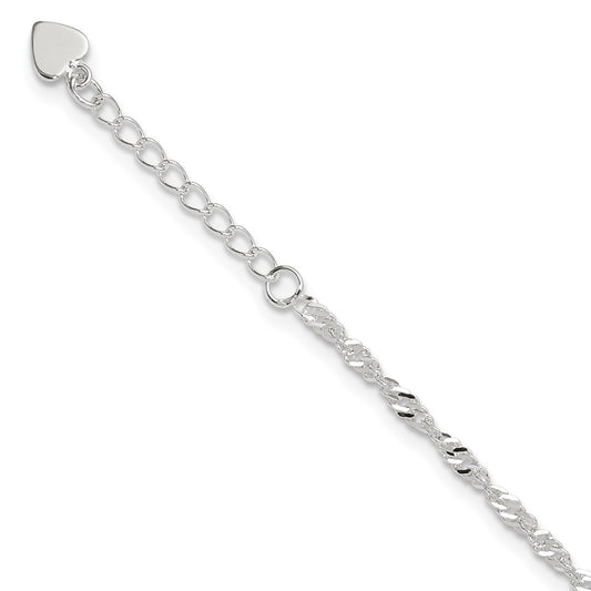 Sterling Silver D/C  Polished 9in Including a 1in Ext. Anklet 9 inches