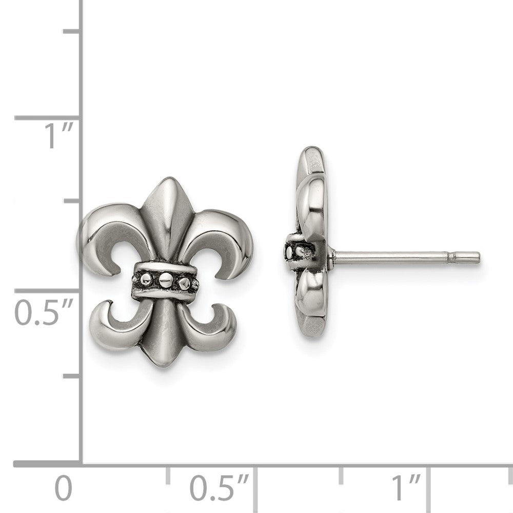Stainless Steel Polished Fleur de Lis Post Earrings